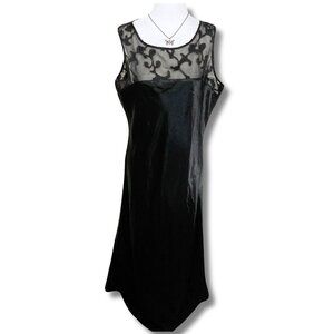 GLORIA VANDERBILT Vintage black satin and mesh MEDIUM LARGE long slip nightgown